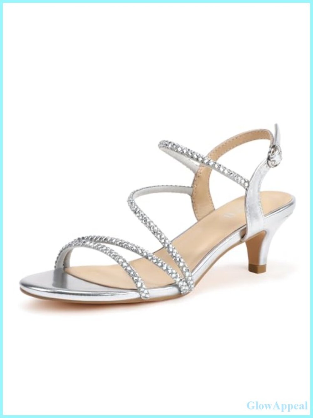 Sparkly Rhinestone Kitten Heels Strappy Low Heel Sandals